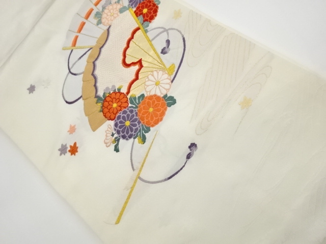 JAPANESE KIMONO / VINTAGE NAGOYA OBI / WOVEN KIKU & FOLDING FAN PATTERN